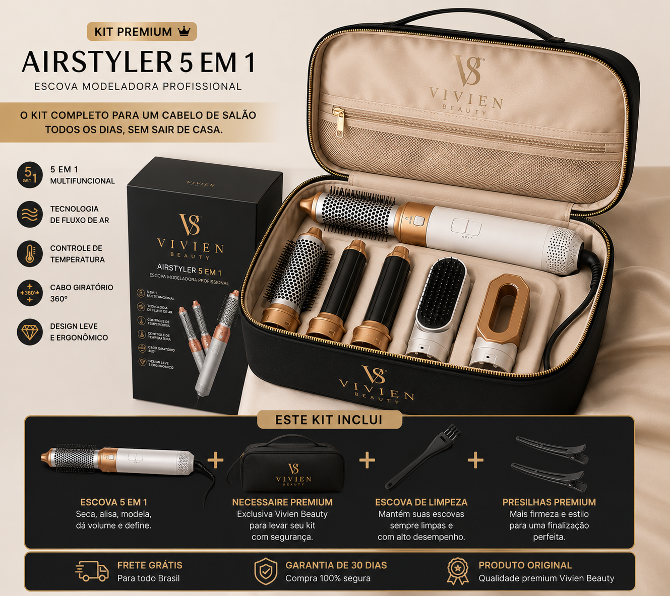 AirGlow™ - Escova Modeladora 5 em 1 original [+BRINDE EXCLUSIVO]