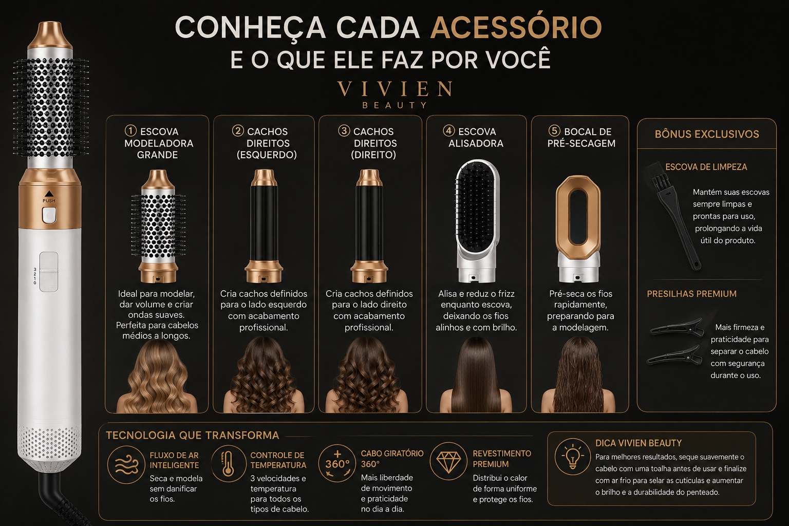 AirGlow™ - Escova Modeladora 5 em 1 original [+BRINDE EXCLUSIVO]
